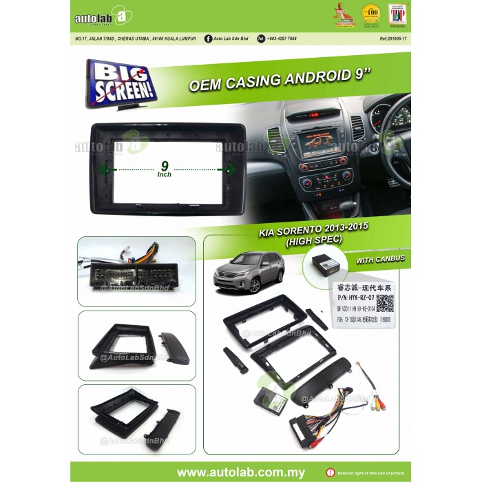Big Screen Casing Android - Kia Sorento (High Spec) 2013-2015 (9inch with canbus)